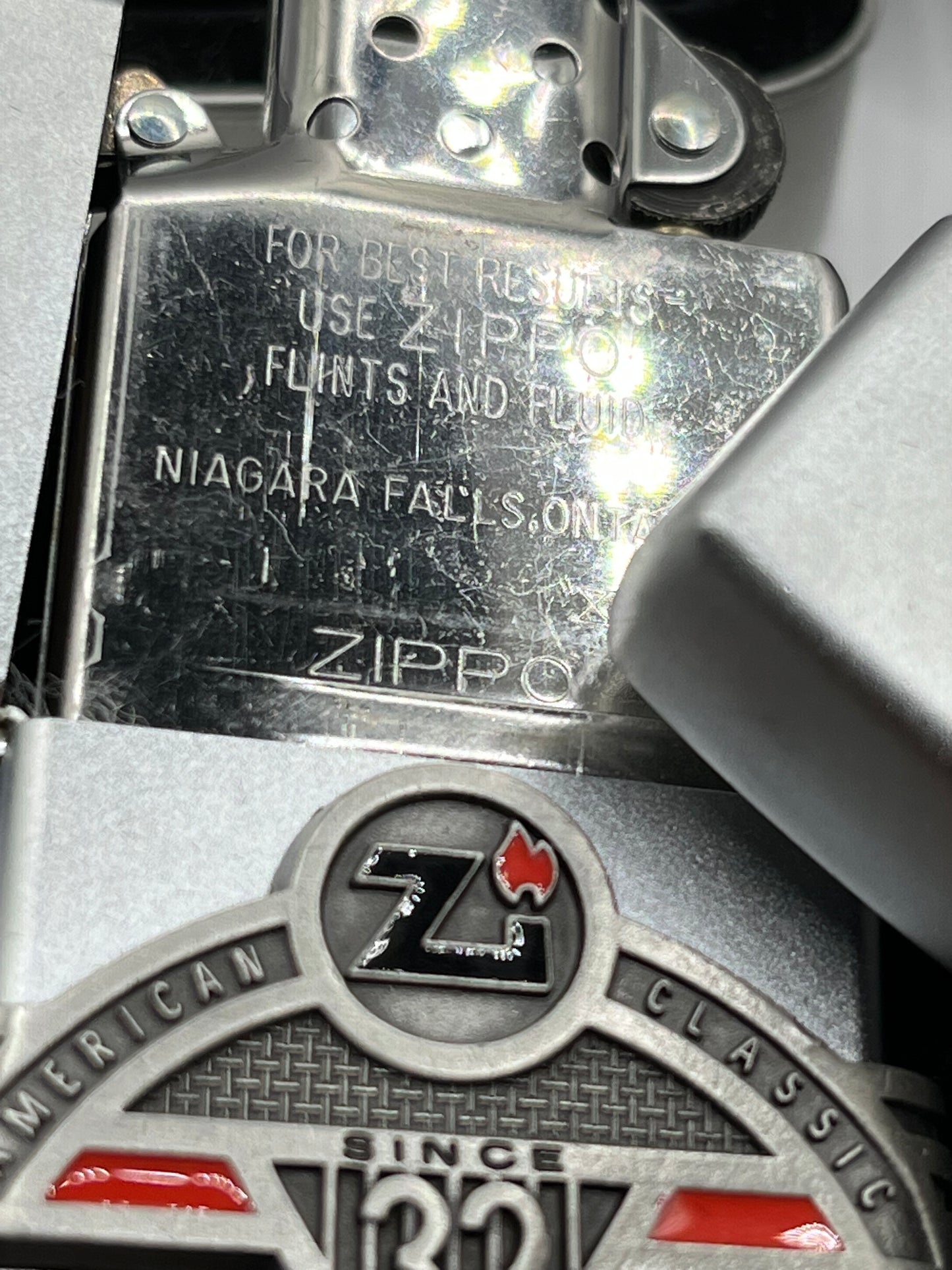 Zippo Satin Chrome Set #561 Windproof Classics, #562 American Legend, #563 American Classic and #564 Genuine American with Niagara Falls inserts in tins.