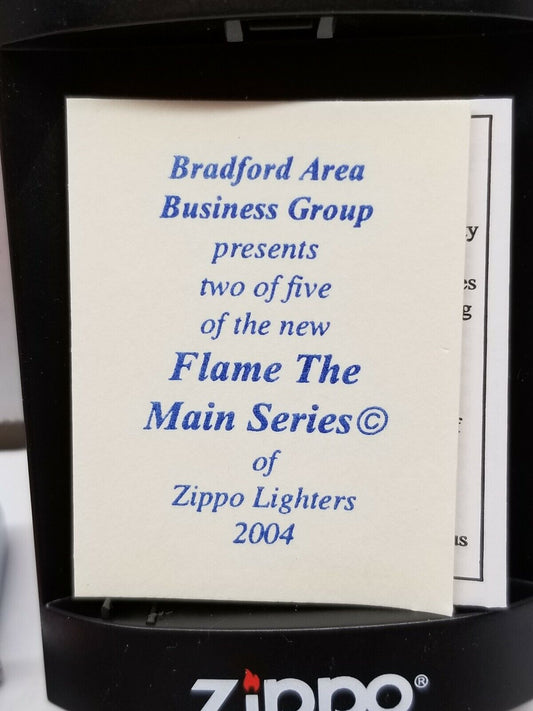 Flame The Main Zippo lighter 2004 mib with paperwork and sticker. #109/500